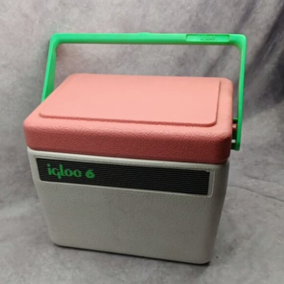 Vintage Retro Igloo 6 Personal Sized Cooler White, Pink and Neon Green - Picture 1 of 6